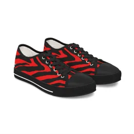 Red Zebra Striped Women's Sneakers, Red and Black Zebra Striped Animal Print Women's Low Top Sneakers (US Size: 5.5-12)