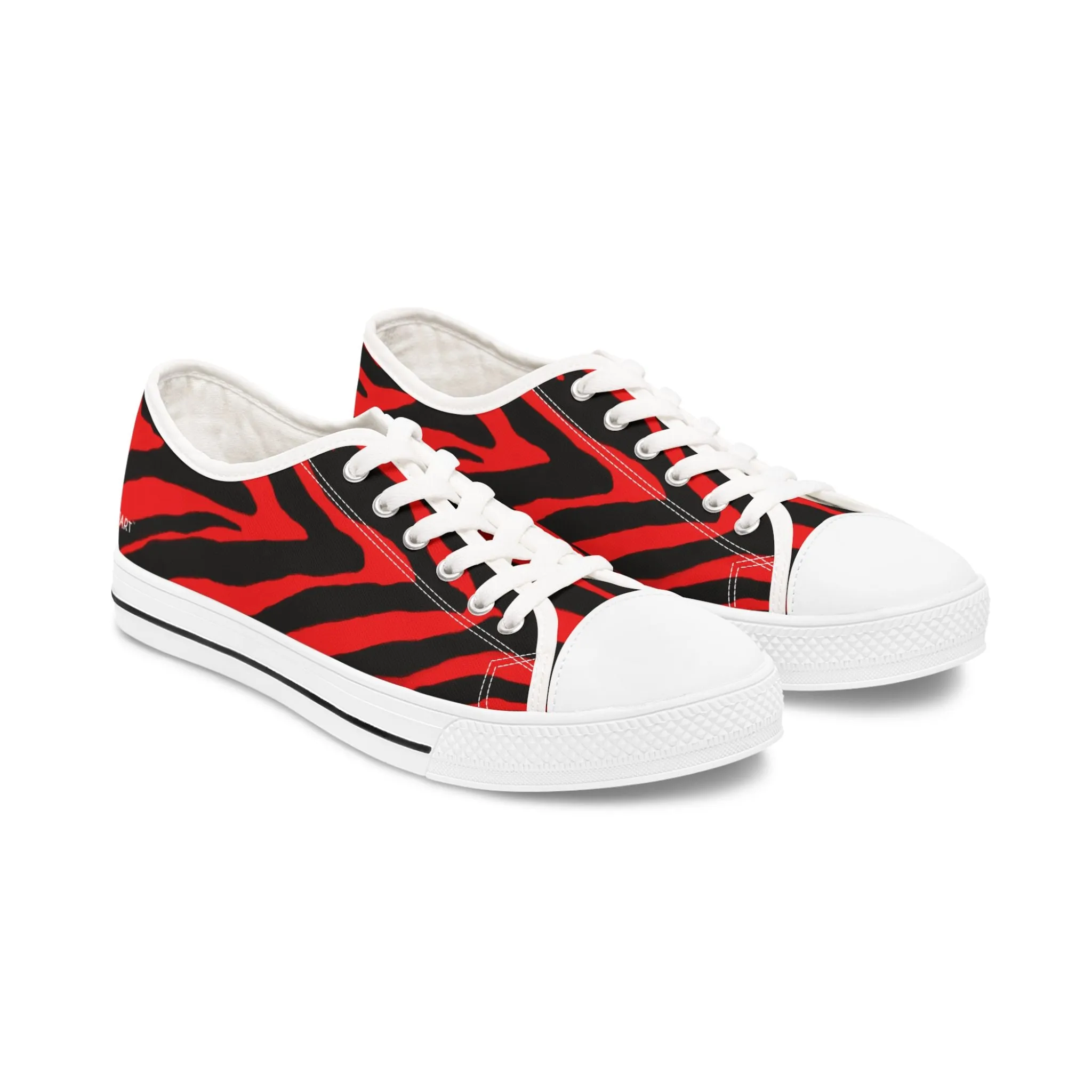 Red Zebra Striped Women's Sneakers, Red and Black Zebra Striped Animal Print Women's Low Top Sneakers (US Size: 5.5-12)