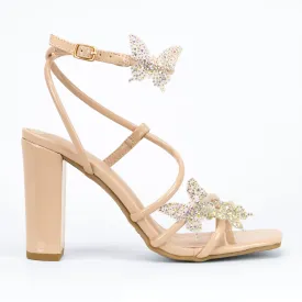 Treasure - Embellished Ankle Strap Heels Butterfly Rhinestone Detailing