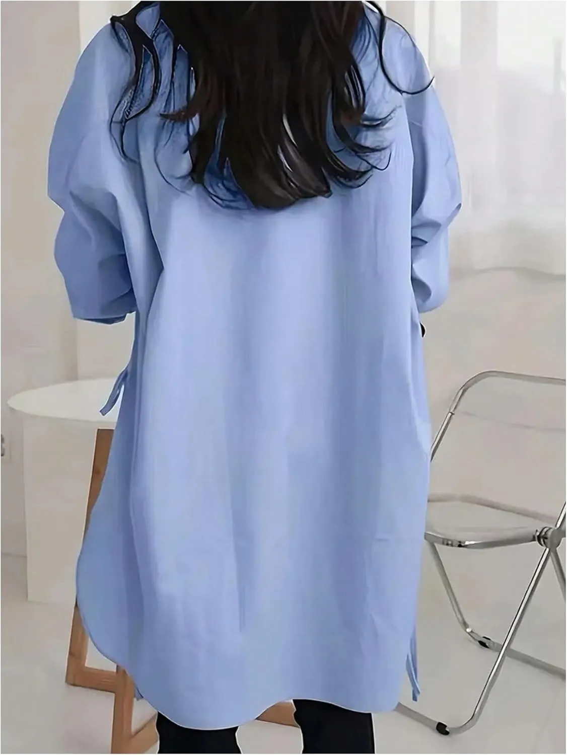 Verdusa Women's Oversized Button Down Shirts Split High Low Long Sleeve Blouses