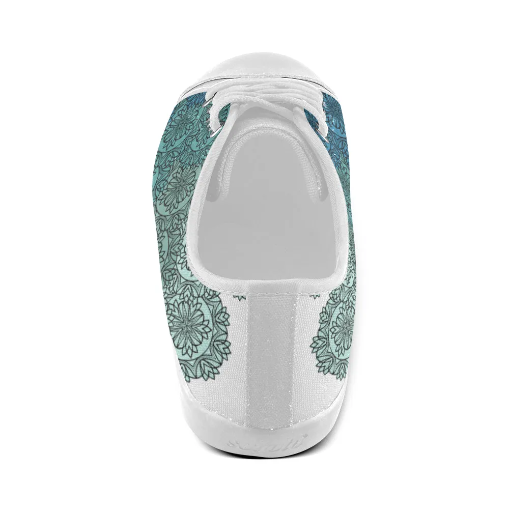 Women's Aqua Gradient Mandala Print Canvas Low Top Shoes