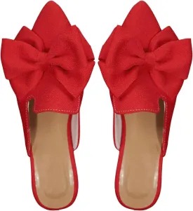 Women's Bow Mules Dressy Pointed Toe Flat Shoes Backless Loafers Slide Sandals Casual Slides Work Shoes